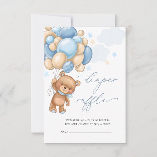 Teddy Bear Balloons Baby Shower Diaper Raffle  Note Card