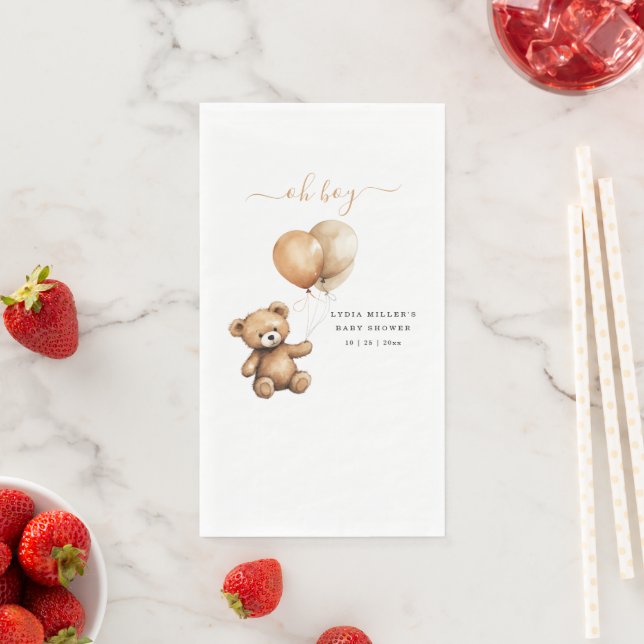 Teddy bear Balloons baby shower Gender neutral  Paper Guest Towels (Insitu)