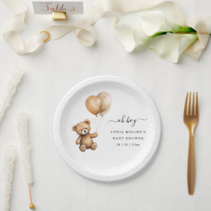 Teddy bear Balloons baby shower Gender neutral Paper Plates