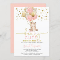 Teddy Bear Balloons Baby Shower Girl Invitation