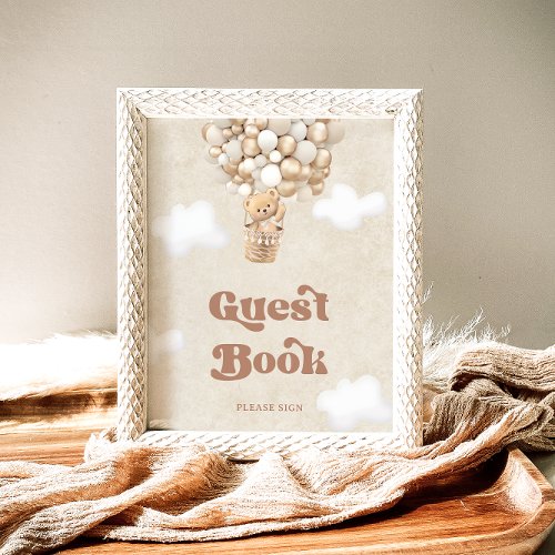 Teddy Bear Balloons Baby Shower Guest Book Poster