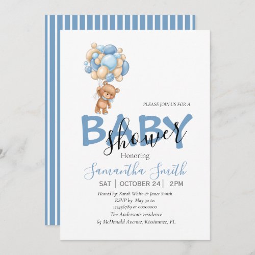 Teddy Bear Balloons Baby Shower Invitation