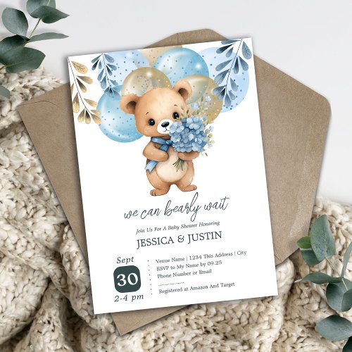 Teddy Bear Balloons Baby Shower Invitation