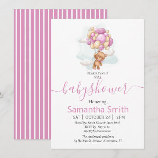 Teddy Bear Balloons Baby Shower Invitation