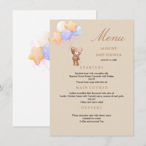 Teddy Bear Balloons Baby Shower Menu