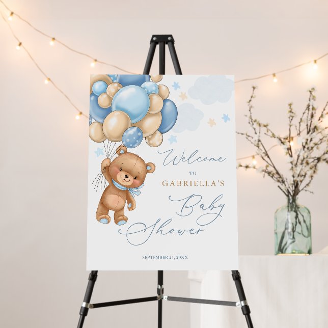 Teddy Bear Balloons Baby Shower Welcome Sign (In Situ (Stand))
