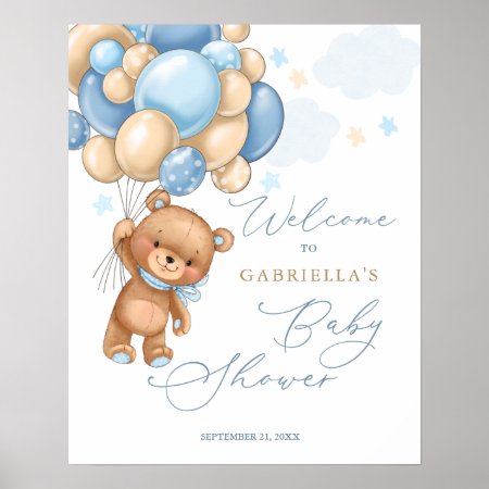 Teddy Bear Balloons Baby Shower Welcome Sign
