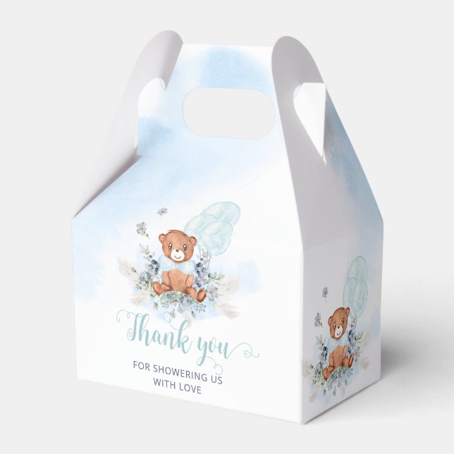Teddy Bear Balloons Bearly Wait Blue Baby Shower Favor Boxes (Back Side)
