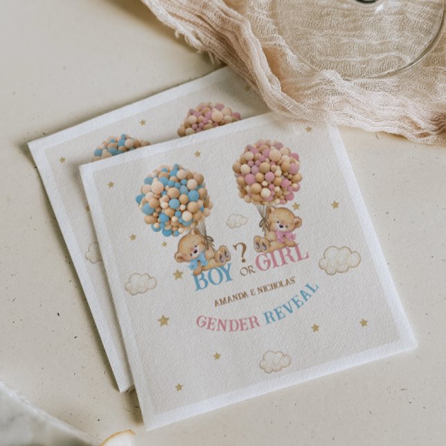 Teddy Bear Balloons Bearly Wait Gender Reveal  Napkins (Creator Uploaded)