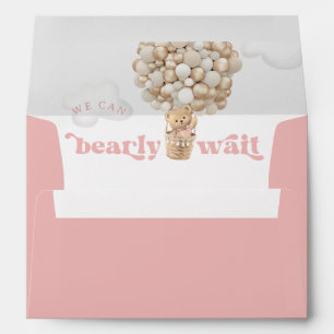 Teddy Bear Balloons Bearly Wait Girl Baby Shower Envelope