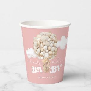 Teddy Bear Balloons Bearly Wait Girl Baby Shower Paper Cups