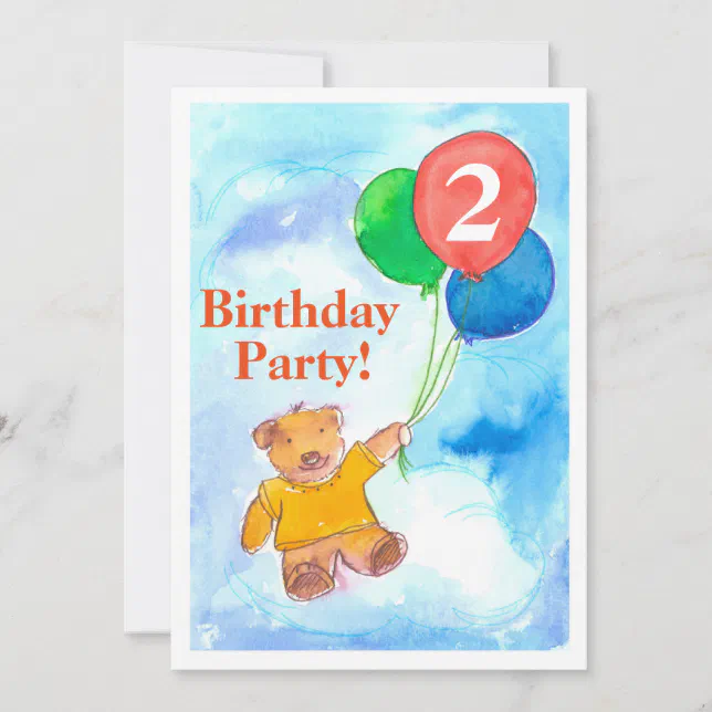 Teddy Bear Balloons Birthday Party Invitation | Zazzle