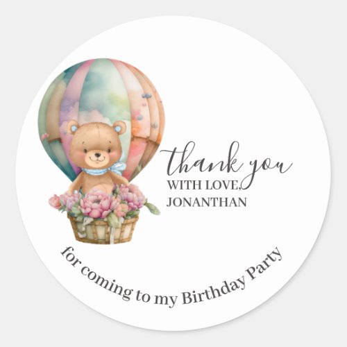 Teddy Bear Balloons Birthday Thank You  Classic Round Sticker