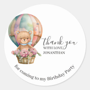 Teddy Bear Balloons Birthday Thank You Classic Round Sticker