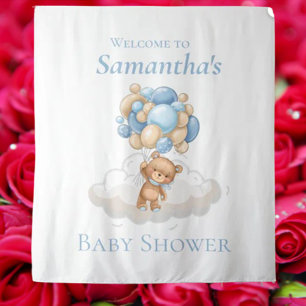Teddy Bear  Balloons Blue Baby Shower backdrop