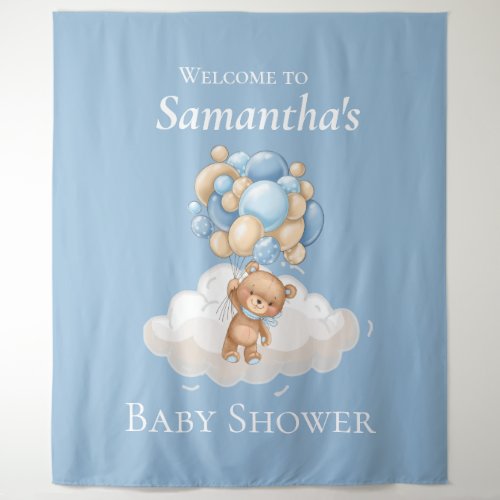 Teddy Bear  Balloons Blue Baby Shower backdrop
