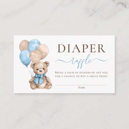 Teddy Bear Balloons Blue Baby Shower Diaper Raffle Enclosure Card