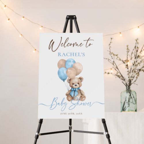 Teddy Bear Balloons Blue Baby Shower Welcome Sign