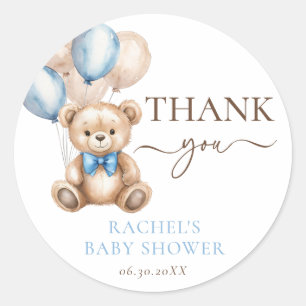 Teddy Bear Balloons Blue Boy Baby Shower Classic Round Sticker