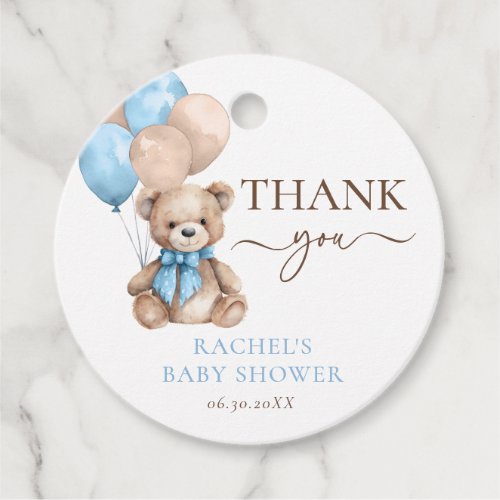 Teddy Bear Balloons  Blue Boy Baby Shower Favor Tags