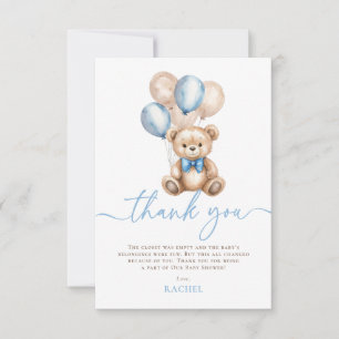 Teddy Bear Balloons Blue Boy Baby Shower Thank You Card