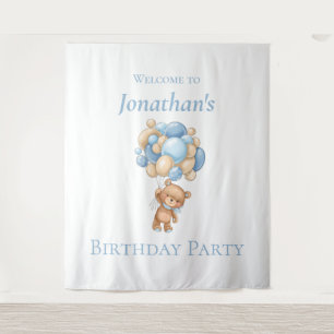 Teddy Bear Balloons Blue Boy Birthday backdrop