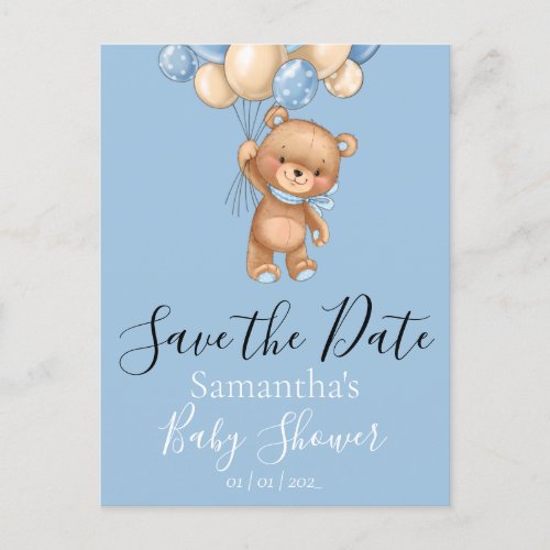 Teddy Bear Balloons Blue Save the Date Postcard
