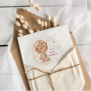 Teddy Bear Balloons Blush Pink Classic Round Sticker