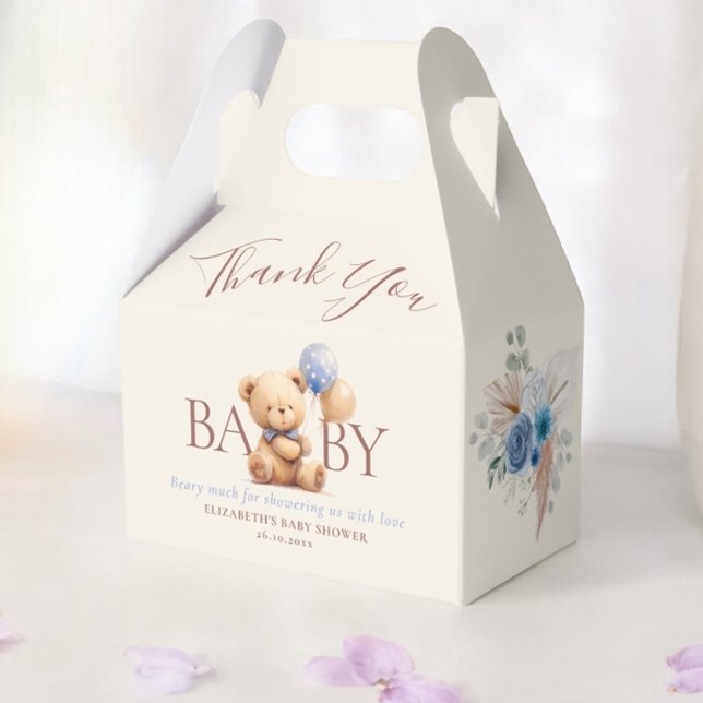 Teddy Bear Balloons Boho Blue Rose Floral Favor Boxes (Creator Uploaded)