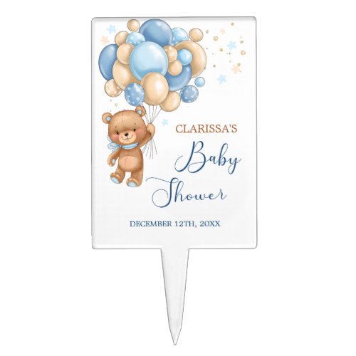 Teddy Bear Balloons Boy Baby Shower Cake Topper