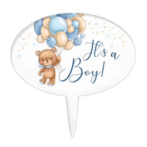 Teddy Bear Balloons Boy Baby Shower Cake Topper