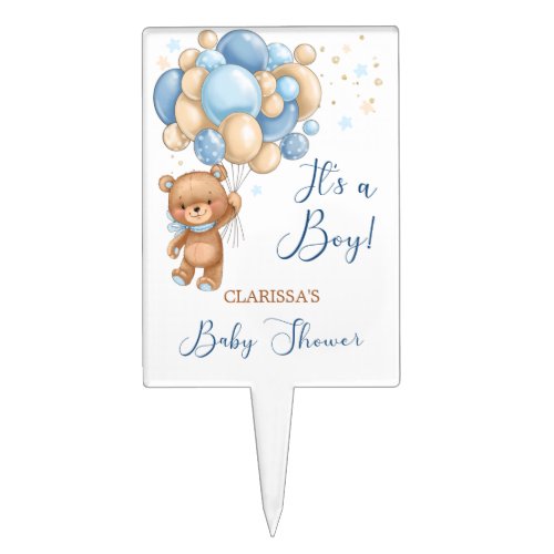 Teddy Bear Balloons Boy Baby Shower Cake Topper