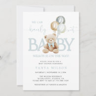 Teddy Bear Balloons Boy Baby Shower Invitation