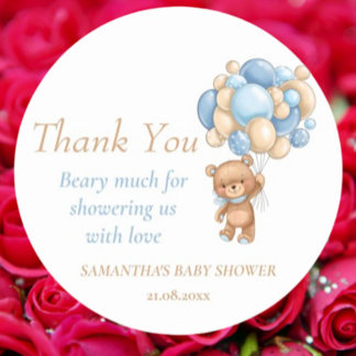 Teddy Bear Balloons Boy Baby Shower Thank You Classic Round Sticker