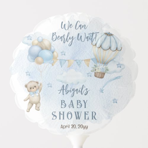 Teddy Bear Balloons Boy Bearly Wait Baby Shower 