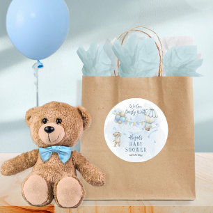 Teddy Bear Balloons Boy Bearly Wait Baby Shower Classic Round Sticker
