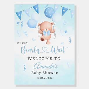 Teddy Bear Balloons Boy Bearly Wait Baby Shower Foam Board