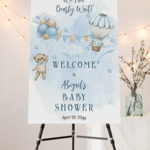 Teddy Bear Balloons Boy Bearly Wait Baby Shower  Foam Board