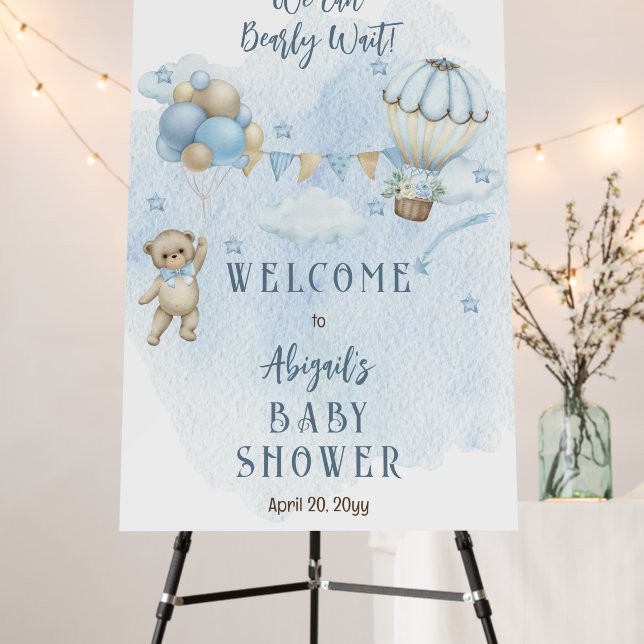 Teddy Bear Balloons Boy Bearly Wait Baby Shower  Foam Board (In Situ (Stand))
