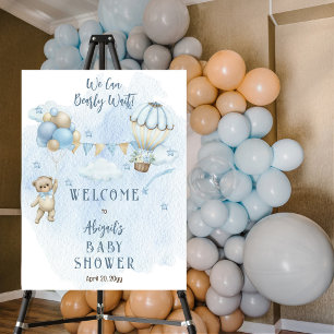 Teddy Bear Balloons Boy Bearly Wait Baby Shower  Foam Board