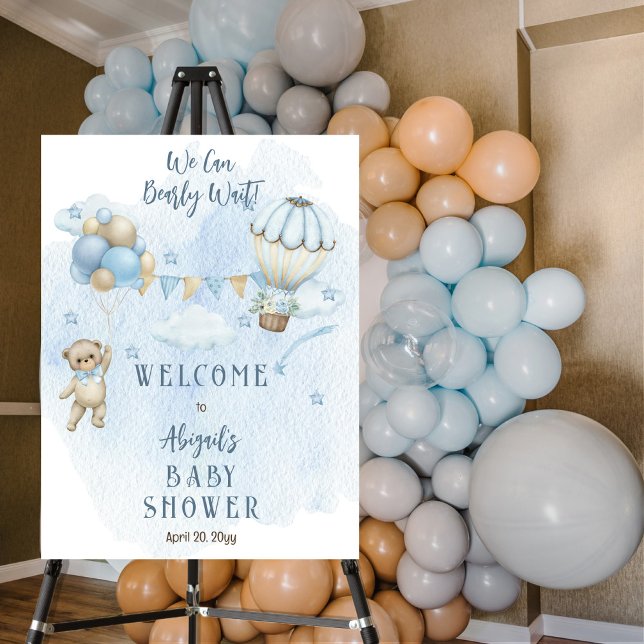 Teddy Bear Balloons Boy Bearly Wait Baby Shower  Foam Board (Creator Uploaded)
