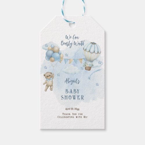 Teddy Bear Balloons Boy Bearly Wait Baby Shower  Gift Tags