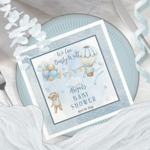 Teddy Bear Balloons Boy Bearly Wait Baby Shower  Napkins