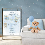 Teddy Bear Balloons Boy Bearly Wait Baby Shower  Poster at Zazzle