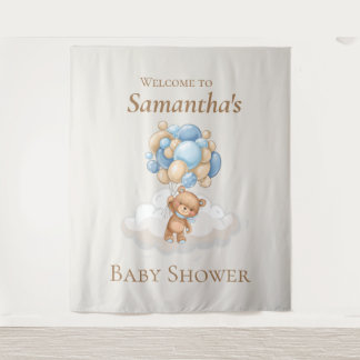 Teddy Bear Balloons Brown Baby Shower backdrop