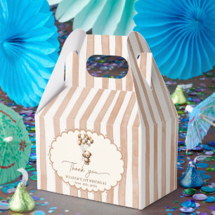 Teddy Bear Balloons Brown Stripes Birthday Favor Boxes