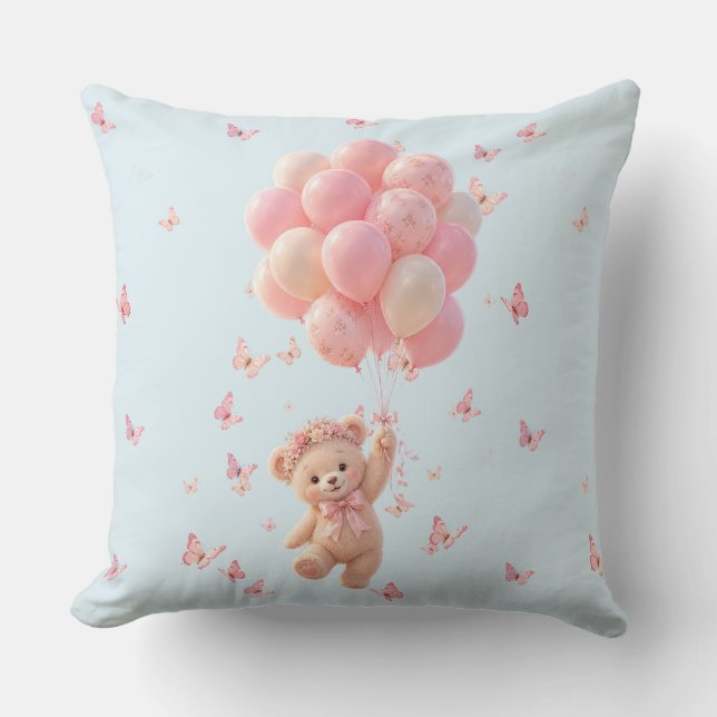 Teddy Bear Balloons Butterflies  Throw Pillow (Front)