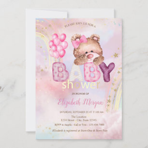 Teddy Bear Balloons Cloud Rainbow Baby Shower Invitation