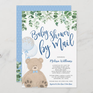 Teddy Bear Balloons Eucalyptus Baby Shower by Mail Invitation