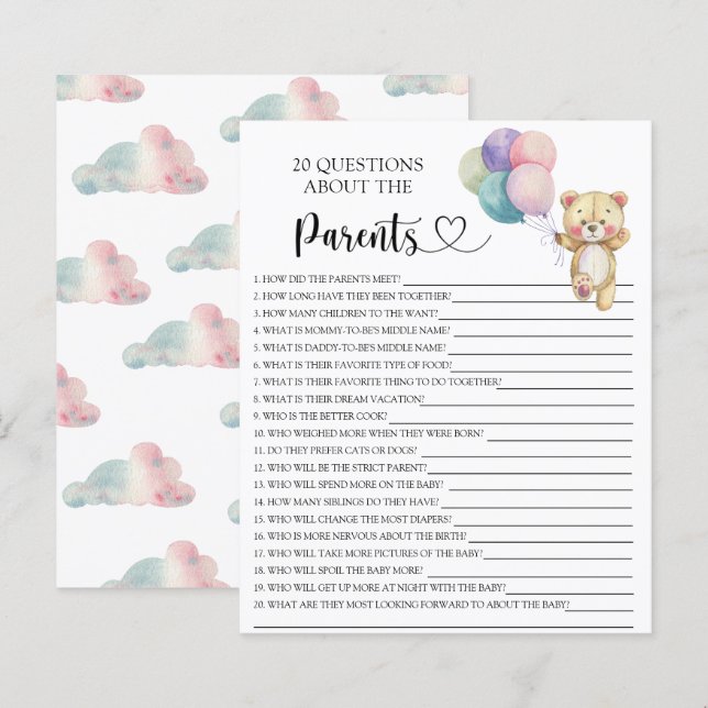 Teddy bear balloons - games about the parents (Front/Back)